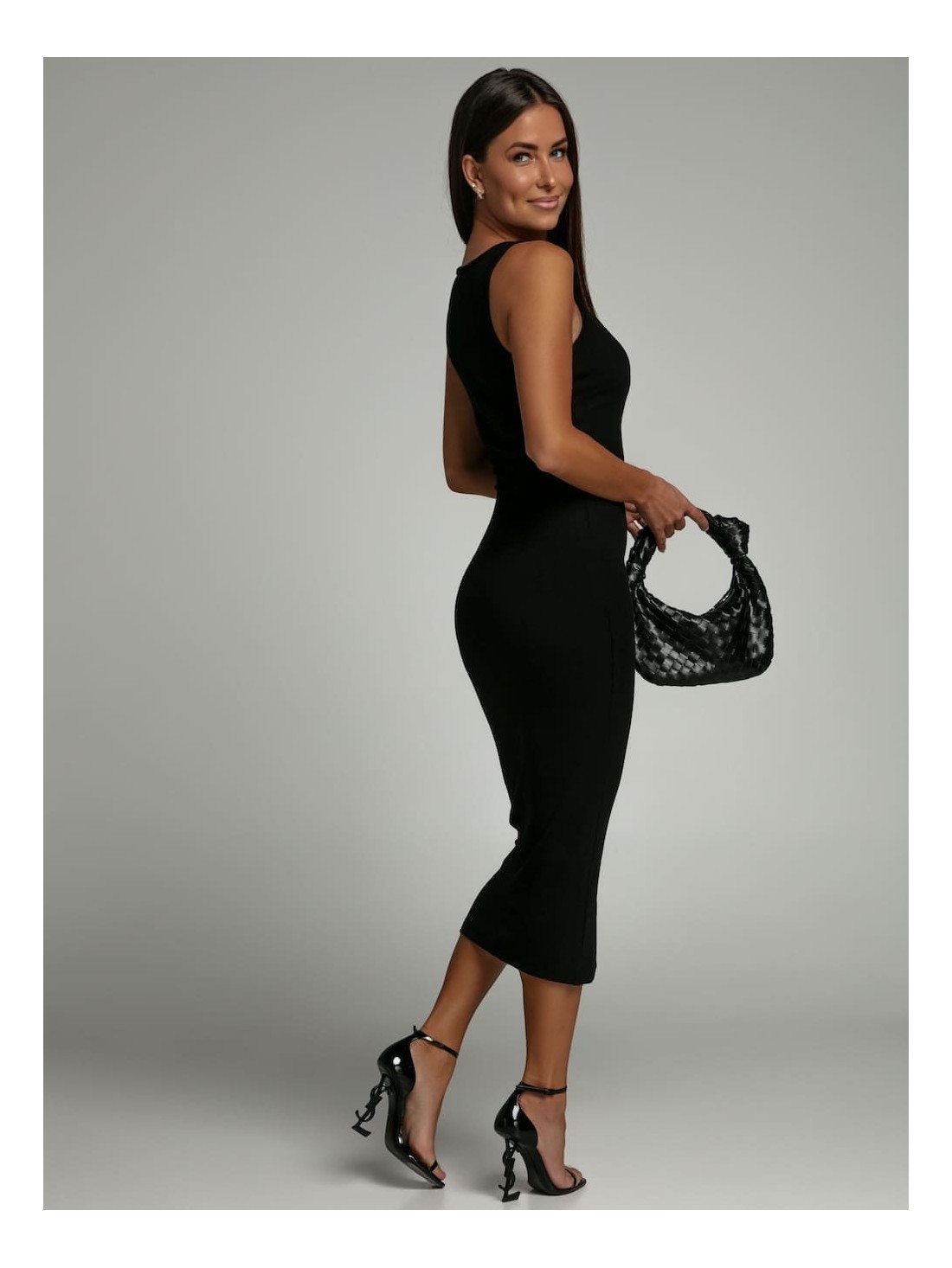 Fitted midi dress with straps - Black - Online store - Boutique